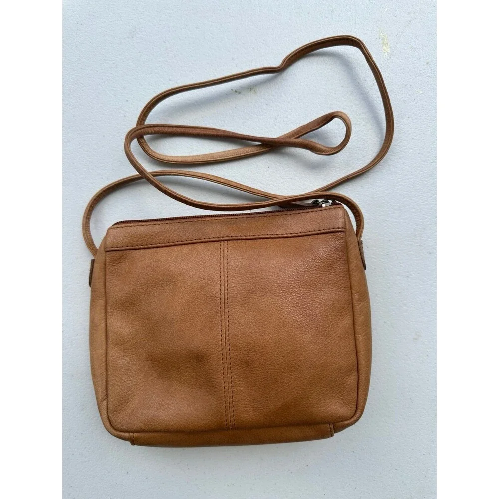 Vintage Fossil Front Flap Pocket Leather Organizer Dual Zipper Crossbody Bag